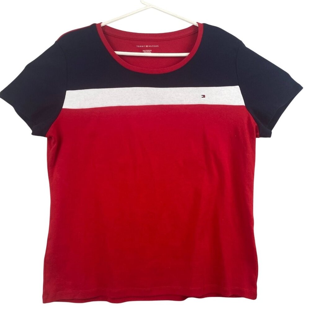 Tommy Hilfiger Women's T-Shirt Size XXL Colorblock Crewneck Cotton Short Sleeve